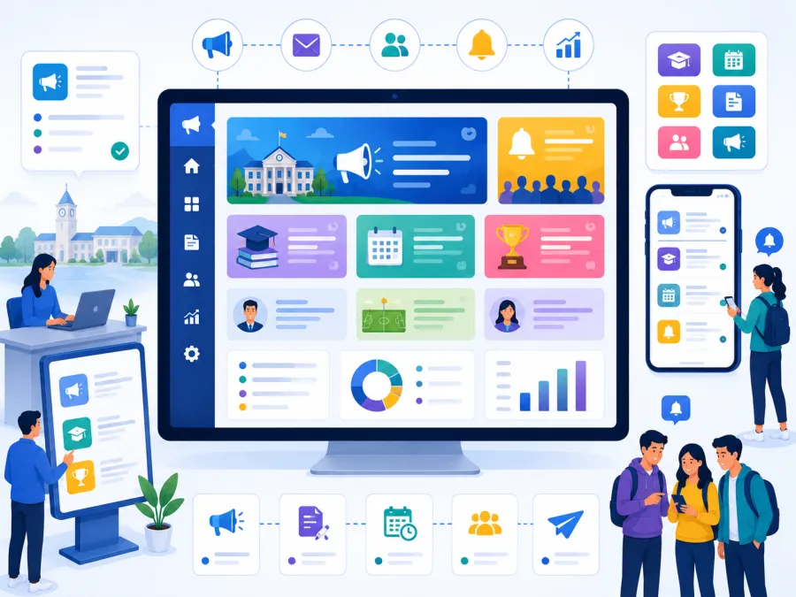 Digital notice board software for schools, ashrams and trusts